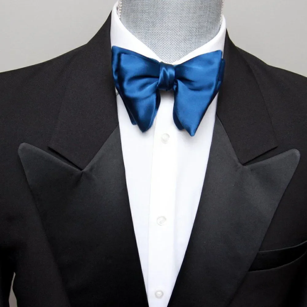 Men's Self-tied Bow‎ Tie 100%Silk Big Butterfly Blue Solid S641